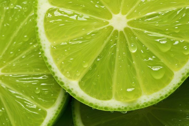 lime slices with water droplets on them are arranged in a close up view to the center