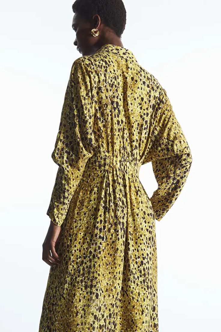 LEOPARD-PRINT MIDI SHIRT DRESS - YELLOW / LEOPARD - COS Viscose Dress With Pleated Waist For Daywear, Chic Flowy Midi Dress With Abstract Print, Viscose Midi Dress With Pleated Waist For Work, Summer Viscose Midi Dress With Pleated Waist, Viscose Dresses For Daywear In Fall, Chic Flowy Dresses With Abstract Print, Rayon Midi Shirt Dress For Daywear, Fall Midi Dress With Pleated Waist For Daywear, Rayon Dress For Daywear In Fall