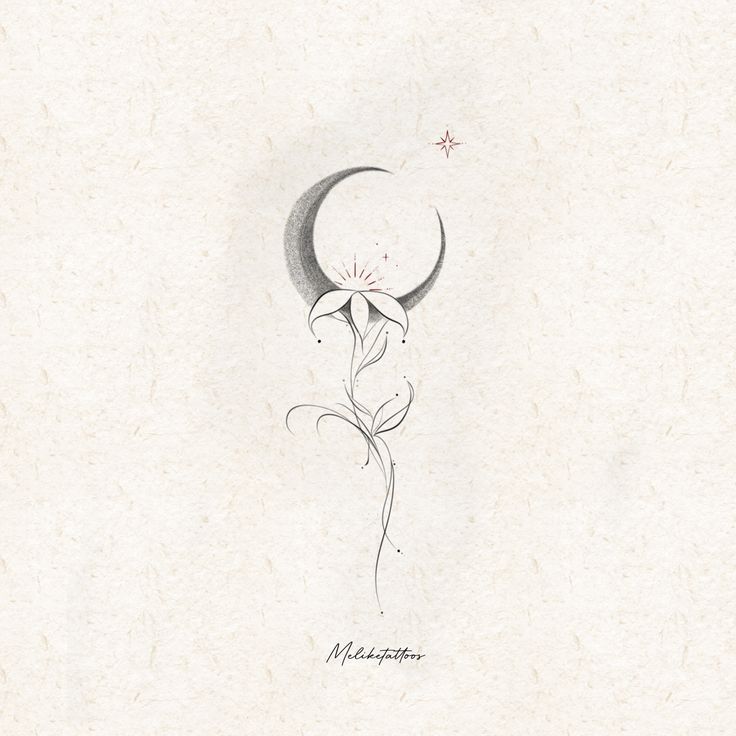 a drawing of a flower and the moon