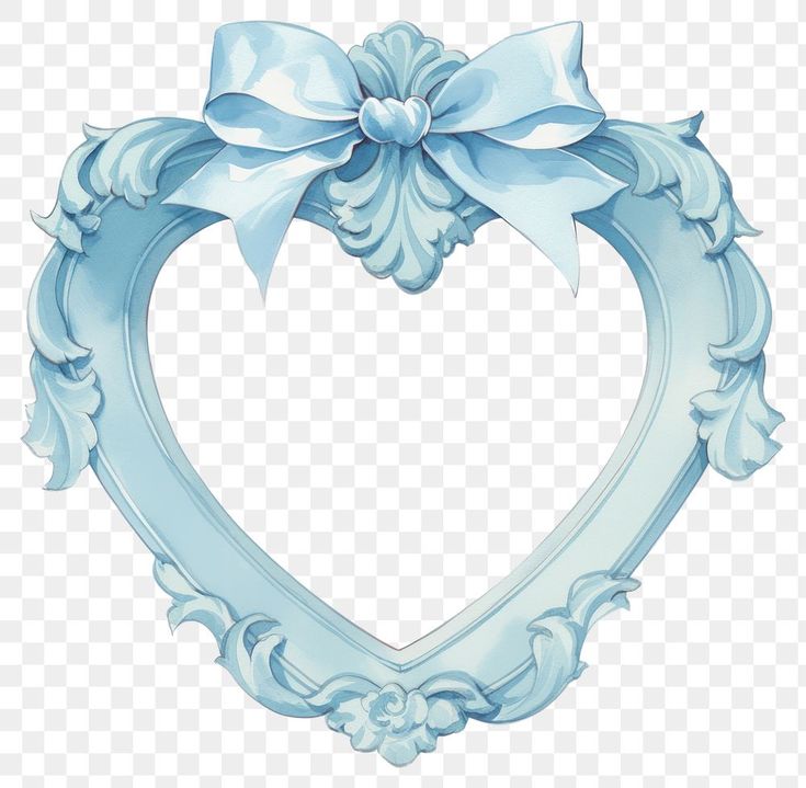 a blue heart shaped frame with a bow on the top, transparent background png