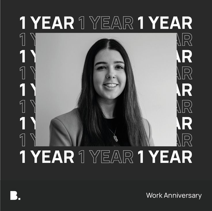 a black and white photo of a woman with the words 1 year in front of her