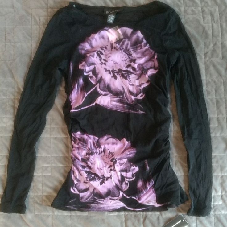 Nwt! Built In Cami Under A Sheer Top. Purple Long Sleeve Tops For Night Out, Fitted Purple Floral Print Top, Purple Tops For Night Out In Spring, Purple Tops For Night Out In Fall, Purple Top For Night Out In Fall, Purple Tops For Fall Night Out, Casual Purple Top For Night Out, Black And Purple, Sheer Top