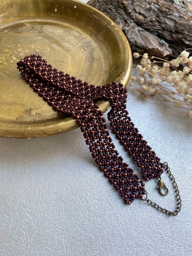 Brown Gold Seed Bead Choker Collar Unique Wide Choker Shiny - Etsy Thick Choker, Seed Bead Choker, Lace Choker, Bead Choker, Memory Wire Bracelets, Beaded Choker Necklace, Choker Collar, Necklace Statement, Wire Bracelet