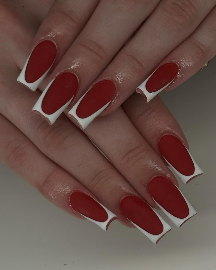 ❤️❤️❤️ Red Nails With White French Tip, Red French Nail Designs, Red And White French Tip, Red French Tips Nails, French Nails Red, Toes Ideas, Nail Techniques, Red French, White French Tip