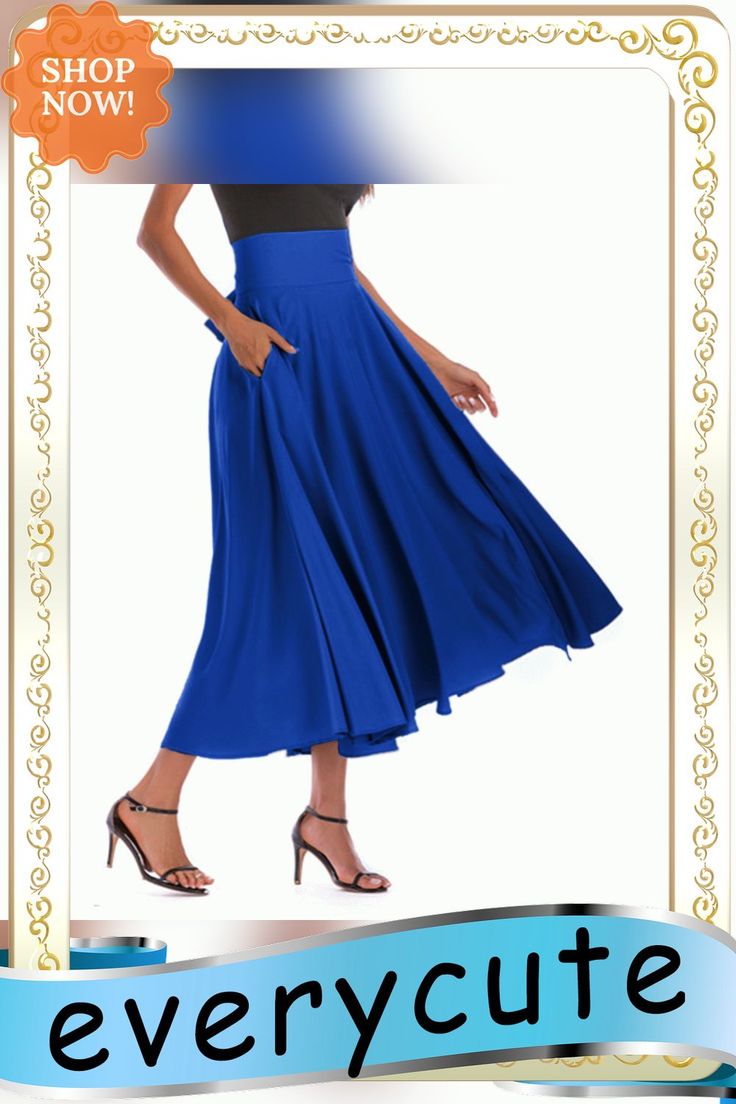 Blue High Waisted Swing A-line Maxi Skirt A-line Pleated Skirt With Pockets, Chic A-line Maxi Skirt In Solid Color, Blue Solid Color Skirt, Blue Relaxed Skirt With Solid Color, Flowy A-line Maxi Skirt In Solid Color, Flowy A-line Maxi Skirt Solid Color, Flowy A-line Skirt In Solid Color, Flowy A-line Solid Color Maxi Skirt, A-line Flowy Maxi Skirt