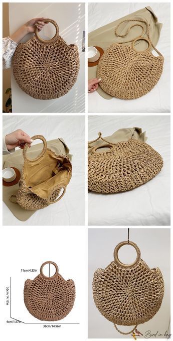 BirdinBag - Chic Straw Handbag - Effortlessly Minimalist – birdinbag Straw Handbags, Color Khaki, Straw, Crochet Hats, Size Medium, Tote Bag, Handbags, Hats, Crochet