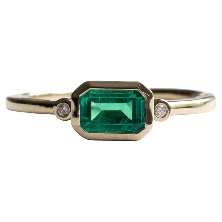 East West Emerald Engagement Ring, Masculine Engagement Rings, Emerald Ring Engagement Diamond, Bezel Set Engagement Ring, Emerald Rings, Engagement Ring Art Deco, Bezel Set Ring, Sapphire Solitaire, Lab Created Emerald