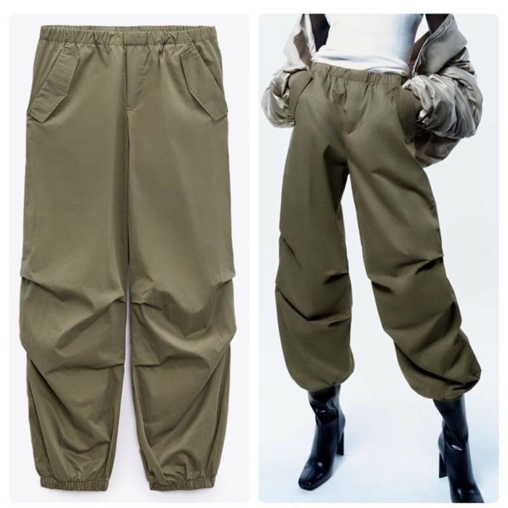 Never Worn Parachute Too Big On Me Baggy Cargo Style Harem Pants For Spring, Relaxed Fit Cargo Bottoms For Spring, Spring Cargo Style Relaxed Fit Bottoms, Spring Relaxed Fit Cargo Bottoms, Baggy Solid Pants For Spring, Solid Baggy Pants For Spring, Spring High-waisted Harem Pants With Cargo Pockets, Baggy Khaki Parachute Pants For Summer, Green Baggy Parachute Pants For Spring