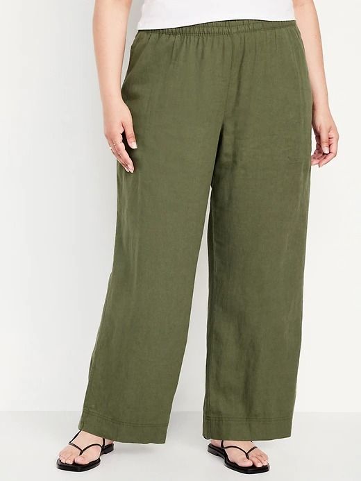 High-Waisted Linen-Blend Wide-Leg Pants | Old Navy Pants Green, Old Navy Women, Back Patch, Petite Size, High Waisted Pants, Linen Blend, Leg Pants, Spring Outfits, Wide Leg Pants