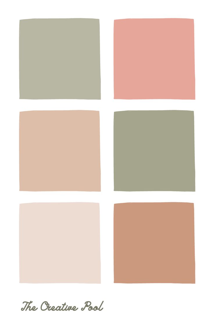 four different shades of pink, green and beige with the words'the creative fool'in