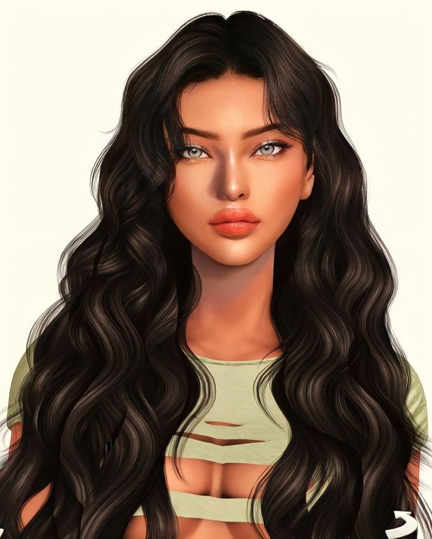 a digital painting of a woman with long hair