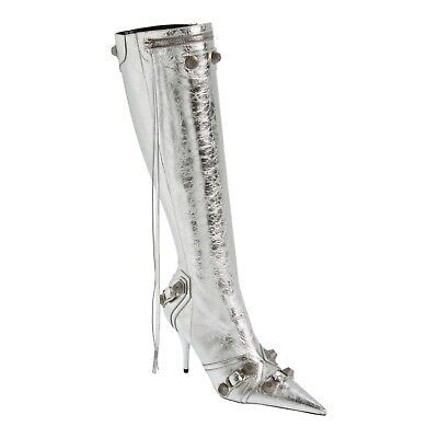 BALENCIAGA WOMEN'S CAGOLE 90MM BOOT METALLIZED IN SILVER 36 US 6 RETAIL $2,550 | eBay Dynasty Fallon, Silver Shoes, Boot Shoes Women, Beyonce, Balenciaga, Shoe Boots, In Italy, Women Shoes, Italy