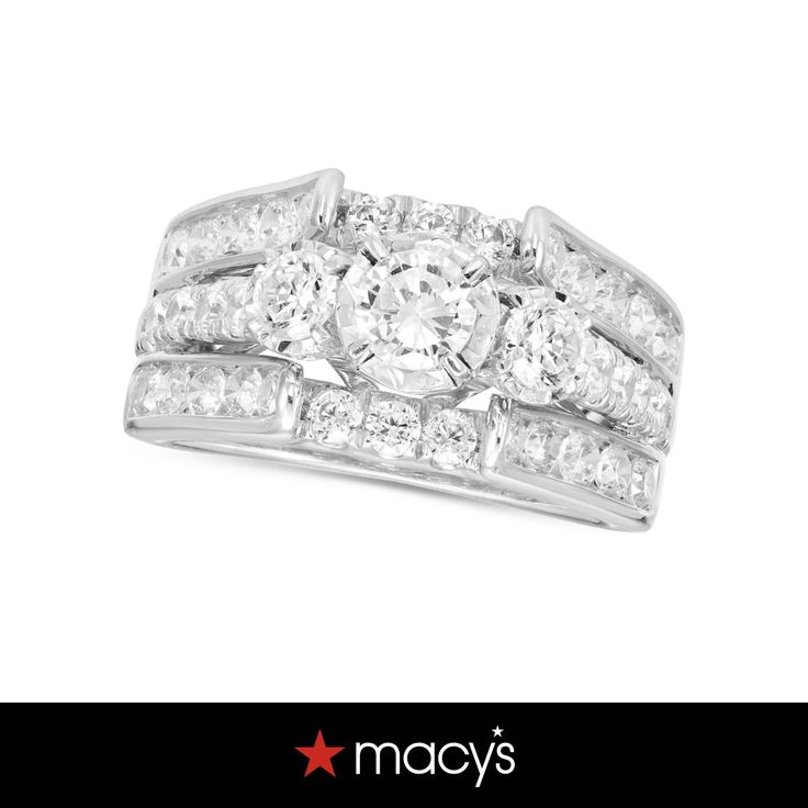 a diamond ring with two rows of diamonds on the side and an inscription that reads macy's