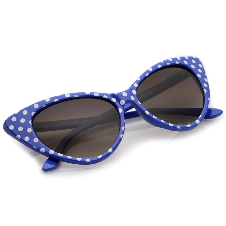 Women's Retro Polka Dot Oversize Cat Eye Sunglasses 50mm - sunglass.la Retro Cat Eye Sunglasses With Polarized Lenses For Summer, Retro Blue Sunglasses For Spring, Retro Polarized Cat Eye Sunglasses For Summer, Spring Retro Cat Eye Sunglasses With Polarized Lenses, Retro Cat Eye Sunglasses For Summer, Retro Cat Eye Sunglasses With Uv Protection For Summer, Retro Blue Cat Eye Sunglasses, Cute Cat Eye Sunglasses For Summer, Retro Cat Eye Sunglasses For Beach