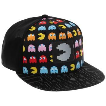 Size: Youth One Size Fits Most Material: Fabric Color: Black, Orange, Red & Pink Quantity: 1 Stay trendy and stylish with this Pac-Man Hat. This hat features a black background with Pac-Man running around Blinky, Pinky, Inky, and Clyde. There is a patch stitched onto the front with a metallic silver Pac-Man on it. The brim is accented with a gray maze filled with small pellets and a power pellet in the middle. Show off your love for the classics with this hat! Trendy Multicolor Snapback Hat With Curved Brim, Trendy Black Snapback Hat With Flat Bill, Casual Snapback Hat For Streetwear, Trendy Multicolor Hat For Streetwear, Black Retro Fitted Hat With Flat Brim, Casual Streetwear Snapback Hat, Casual Brimmed Snapback Hat For Streetwear, Trendy Multicolor Streetwear Hats, Trendy Black Flat Brim Baseball Cap