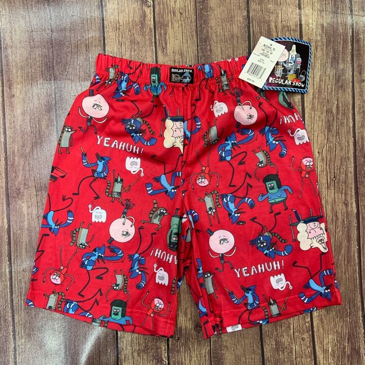 Red “Regular Show’ Print Pajama Shorts. Size 8/10. Nwt Playful Red Sleepwear For Pajama Party, Playful Red Sleepwear For Sleepover, Playful Red Sleepwear For Sleepovers, Red Short Sleepwear For Bedtime, Red Pajama Shorts For Bedtime, Red Bottoms With Elastic Waistband For Playwear, Red Cotton Sleep Bottoms, Red Cotton Pajama Shorts For Sleepover, Red Casual Shorts For Pajama Party