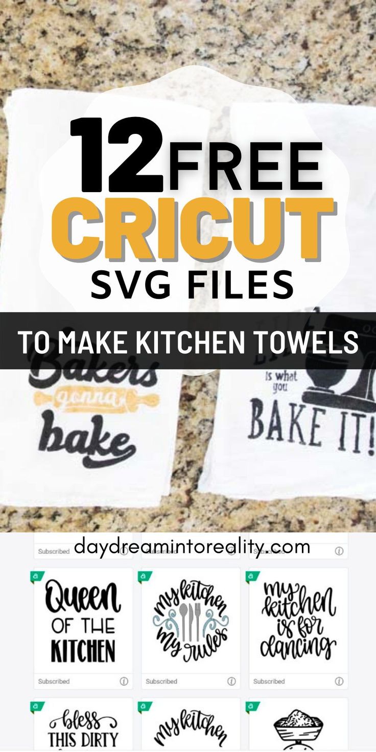 the 12 free cricut svg files to make kitchen towels that look like t - shirts