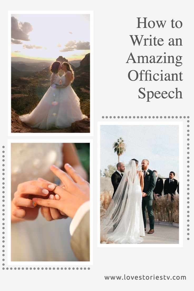 a wedding photo with the words how to write an amazing officiant speech on it