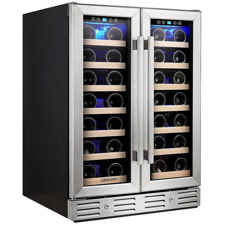 the wine cooler is open and ready to be filled with many different types of wines