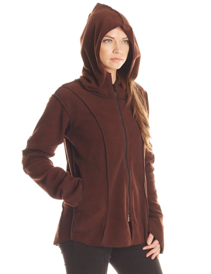 "Do you like the warmth of fleece but need something more stylized? Keep cozy while urban trekking, at the outdoor nighttime concert, and during the winter foggy days! Styled by both men and women, this fleece is an easy addition to any kind of wardrobe. Pull up that hood against the cold morning mist. Tuck your digits into the pockets and face the elements. It is so cozy, your significant other may just permanently borrow it! Please use our measurements below to find the best size for you. Appr Fall Techwear Outerwear With Fleece Lining, Cozy Hooded Jacket With Adjustable Hood For Outdoor, Cozy Outdoor Hooded Jacket With Adjustable Hood, Brown Outerwear With Drawstring Hood For Outdoor Activities, Windproof Fleece Hooded Jacket For Fall, Winter Hooded Jacket For Hiking With Long Sleeves, Winter Hiking Hooded Jacket With Long Sleeves, Outdoor Fleece Outerwear With Drawstring Hood, Brown Hooded Jacket With Drawstring For Outdoor Activities