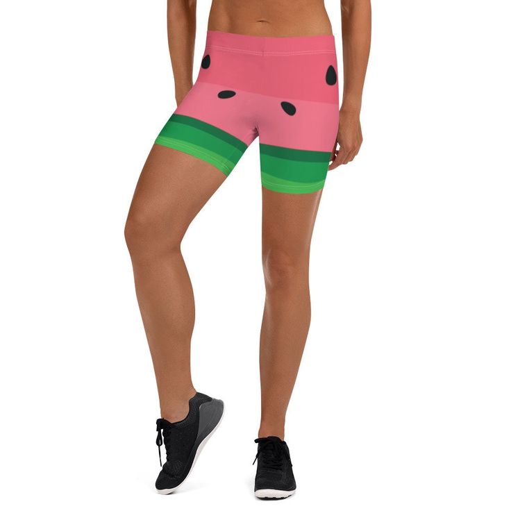 Watermelon Spandex Shorts. You can never go wrong with shorts that fit just right whatever you're doing. And if the going gets hard, the vibrant prints will give you that little energy boost you've been waiting for. * 82% polyester, 18% spandex * Four-way stretch fabric that stretches and recovers on the cross and lengthwise grains * Made with a smooth and comfortable microfiber yarn * Overlock and coverstitch * Comfortable elastic waistband Playful Short Bottoms For Workout, Playful Sports Bottoms With Built-in Shorts, Fun Sports Shorts, Playful Sports Shorts, Playful Summer Workout Shorts, Playful Workout Shorts For Summer, Playful Stretch Shorts For Vacation, Playful Pink Workout Bottoms, Playful Athletic Shorts With Built-in Liner