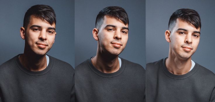 three different shots of a man in black shirt