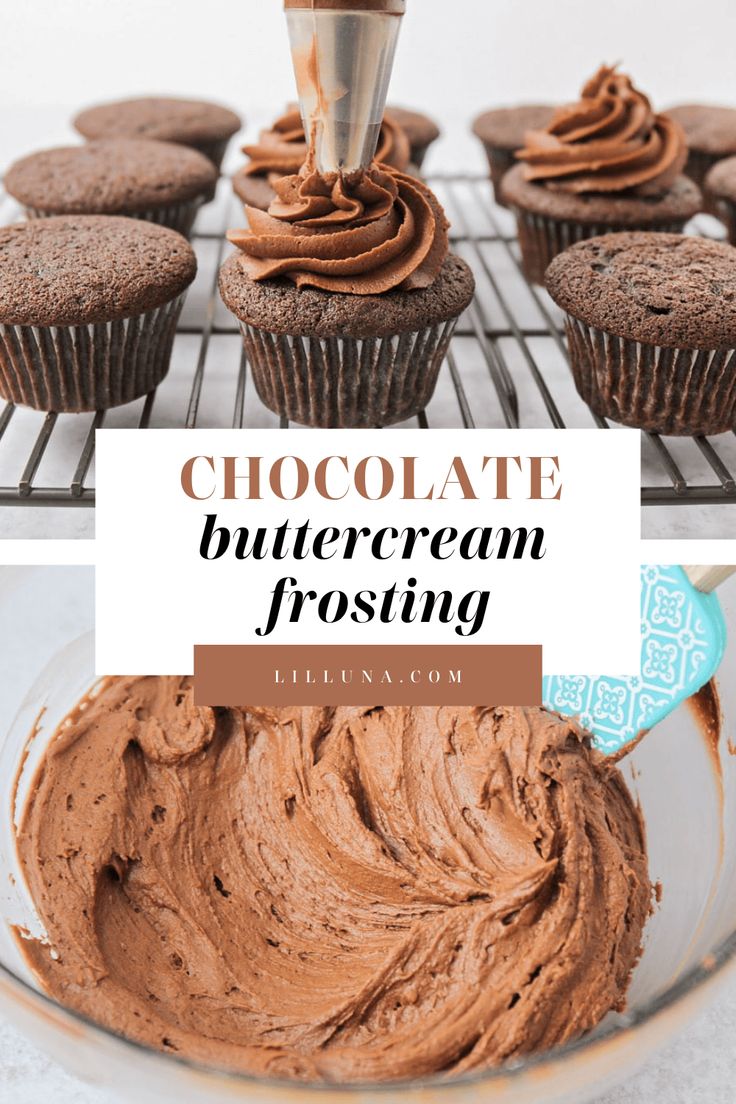 chocolate buttercream frosting in a glass bowl