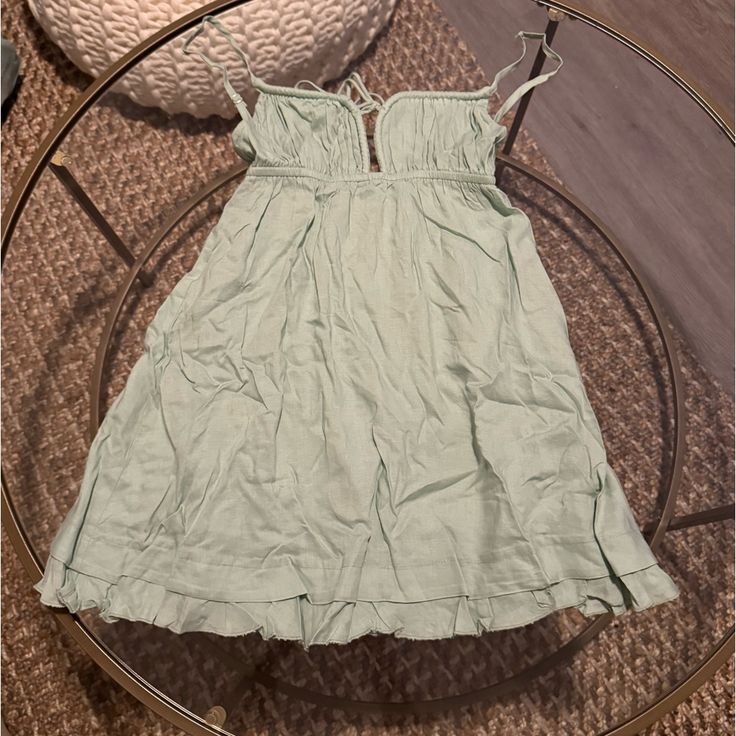 Nwt, Size Us 4 Mini Dress Relaxed Fit 70% Rayon 30% Linen Length Of Size Us 4 / Au 8 Shoulder To Hem Adjusts From: 67cm - 80cm / 26.3" - 31.4" Single Tie At Bust V Neckline Slim Adjustable Straps Button & Loop Fastening At Back Elasticated Back & Bust Partially Exposed Back Ruffle Hemline Non Stretch Fully Lined Cotton Mini Sundress For Date Night, Green Cotton Mini Dress For Brunch, Cotton Lined Mini Sundress, Knee-length Cotton Mini Dress Lined, Flowy Cotton Lined Sundress, Flowy Mini Sundress With Lining, Cotton Lined Mini Dress, Cotton Sundress Midi Dress For Date Night, Green Cotton Mini Sundress