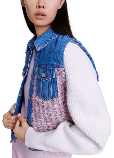 A playful blend of denim and mixed materials, this jacket is perfect for making a statement. With its unique design and versatile style, the BATRI MIXED MEDIA DENIM JACKET is sure to be your go-to jacket for any occasion. (Only 47 words, no buzzwords or clichés!) Point collar Long knit sleeves, buttoned cuffs Front button closures Chest flap pockets Tweed at body Lined Main: 42% cotton/41% viscose/7% acrylic/5% polyester/3% polyamide/2% metallized fibers; lining: 82% polyester/18% cotton; yoke: 100% cotton; sleeves: 68% acrylic/26% wool/5% polyamide/1% elastane Dry clean Colour may vary due to lighting on images. The product images (without model) are closest to the true colour of the product. Item runs true to size chart and is cut to suit our size chart. Please refer to our size chart fo Tweed Boucle Jacket, Blue Tweed Jacket, Statement Jacket, Boucle Jacket, Long Knit, Knit Sleeve, Plus Size Shopping, Denim Jacket Women, Girls Jacket