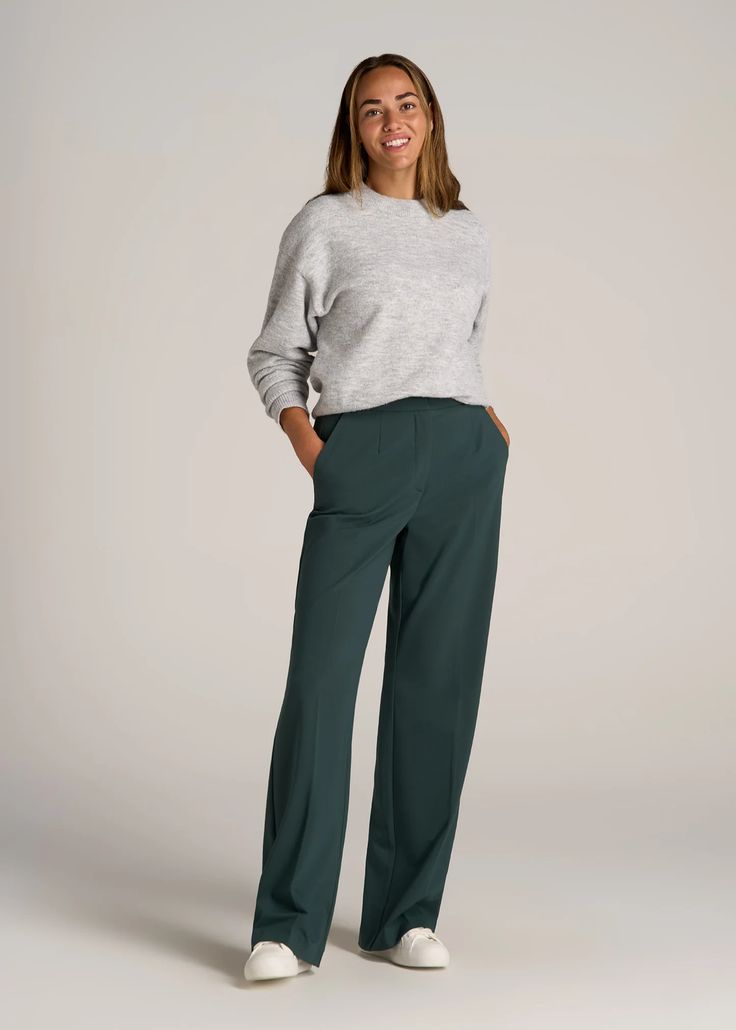 Flat Front Wide Leg Dress Pants for Tall Women | American Tall Pants For Tall Women, Womens Winter Pants, Long Knife, Best Work Pants, Pleated Dress Pants, Tall Dress, Slacks For Women, Clothing For Tall Women, Tall Dresses