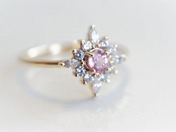 Skylar Pink Sapphire solid 14k gold with 0.3 ct Diamond or | Etsy Pink Sapphire Ring Engagement, Pink Ring, Ring Size Guide, Halo Ring, Halo Rings, Sapphire Diamond, Cluster Ring, Pink Sapphire, Pretty In Pink