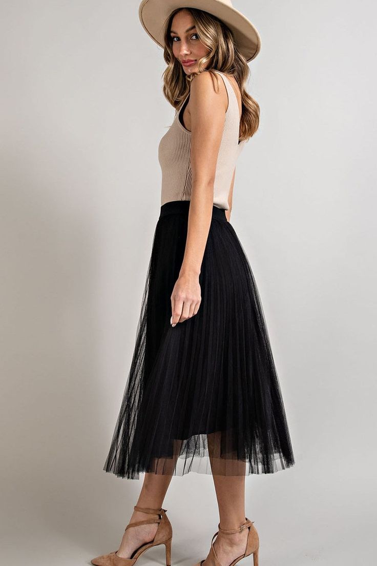 EesomeAny occasion high waisted midi skirt, party, dance, social event, wedding. It's a classy timeless piece. Pair with any top or bodysuit. Fun fun !Color: BlackSizes: S-M-LOur model is 5' 8" and wearing smallimportedJ2/SKS7336 Long Skirt For Spring Prom, Spring Long Skirt For Prom, Spring Prom Long Skirt, Elegant Non-stretch Skirt For Formal Occasions, Spring Pleated Maxi Skirt For Prom, Elegant Non-stretch Tulle Skirt, Non-stretch Tulle Skirt For Party, Chic Non-stretch Tulle Skirt, Non-stretch Tulle Party Skirt