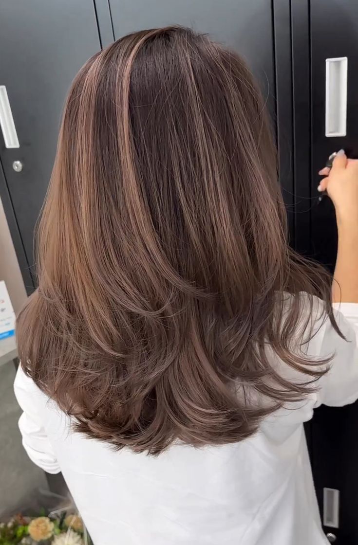 Layered Haircut On Medium Hair, Soft Brown Hair Medium Length, Medium Length Haircut With Layers No Bangs, Mid Hair Length With Layers, Long Layer Mid Length Hair, Layered Haircuts For Medium Hair Back View, Soft Layers Thick Hair, Mid Short Hair With Layers, Med Hair Layers