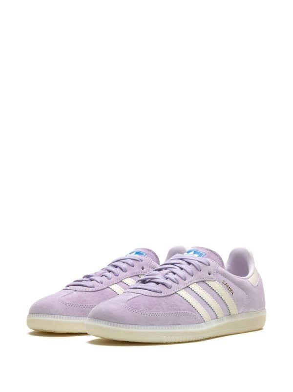 Adidas Samba OG "Silver Dawn/Chalk White/Off White" Sneakers - Farfetch Off White Sneakers, Sneakers Purple, Adidas Samba Og, Versace Outfit, Purple Suede, Chalk White, Lilac Purple, Summer Beach Wear, Derby Shoes