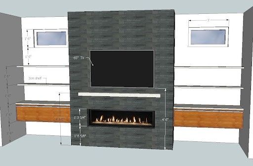 the fireplace is built into the wall and has been installed with an electric fire place