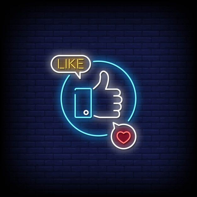 a neon sign that says like with a hand giving the thumbs up and heart on it