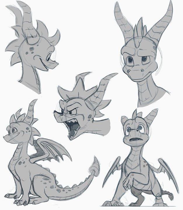 some drawings of different types of dragon heads