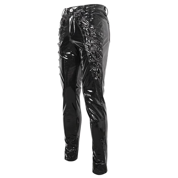 This pair of punk pants is made of patent leather. Lace-up and chain on the side. Small skulls are decorated on the back pockets. Slim-fit silhouette and good elastic fabric. 
 
Material:?Faux Leather 
Weight: 0.6KG 
Size:?S-4XL 
SKU:?PT230 Patent Leather Pants, Punk Pants, Small Skull, Elastic Fabric, Leather Lace, On The Side, Black Pants, Patent Leather, Leather Pants