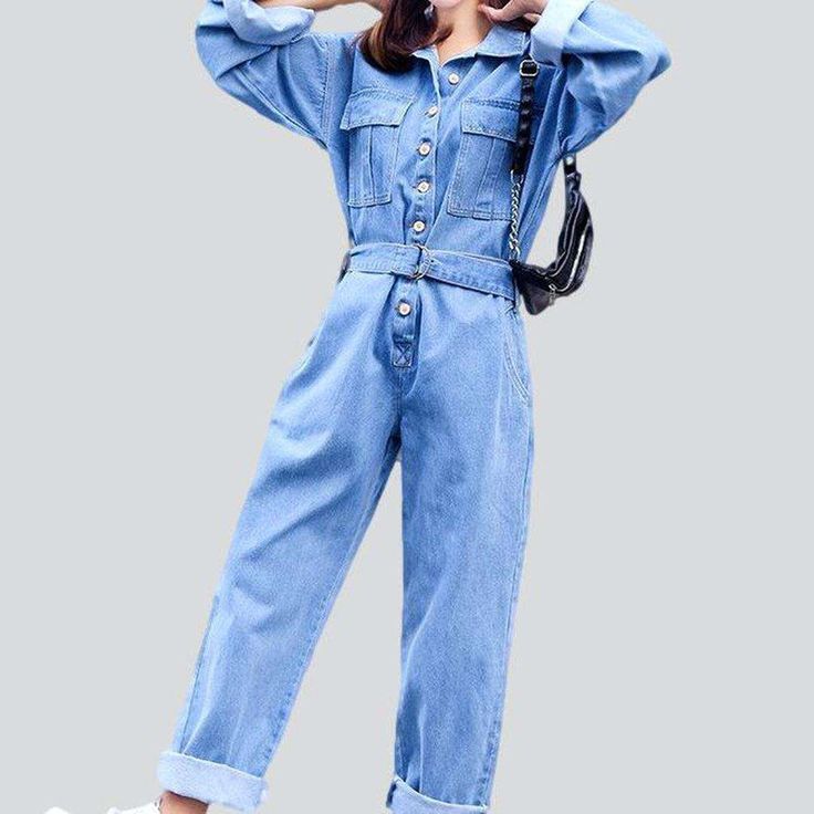 Slay the streets in style with our 2023 Spring Women's Denim Overall! This statement piece is sure to turn heads with its eye-catching free fit and buttoned closure. Get ready to make a statement with its stunning color palette and streetwear style flair.Why It's the Epitome of City ChicThis is one denim overall that's anything but ordinary. With its loose silhouette and bright colors. this overall is the perfect way to up your edgy style game.Features That Make It Pop: Denim Dominance: Nothing Denim Blue Button-up Jeans For Streetwear, High Waist Denim Jumpsuit For Streetwear, Trendy High-rise Denim Jumpsuit, Relaxed Fit Denim Blue Jumpsuit With Buttons, Trendy Cotton Button-up Jumpsuits And Rompers, Fall Medium Wash Denim Jumpsuit With Buttons, Casual High Rise Denim Jumpsuit For Fall, Trendy Fall Jumpsuits And Rompers With Button Closure, Denim Blue Jeans Overall With Button Closure