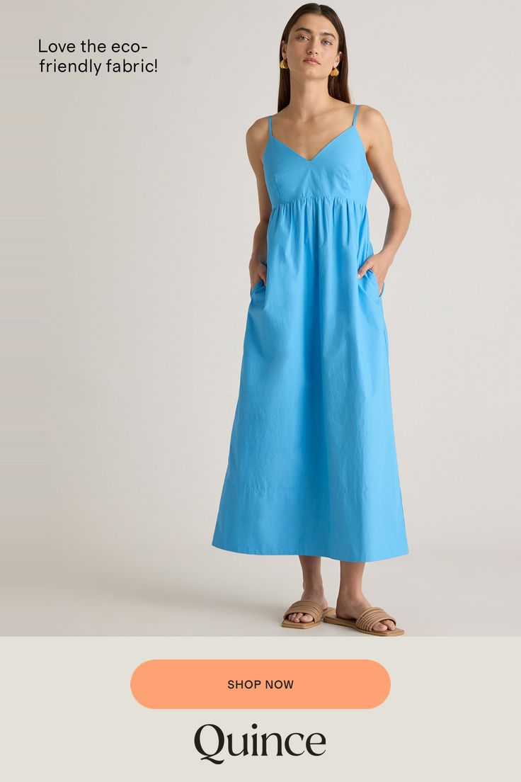 Elevate your wardrobe with our 100% Organic Cotton Sleeveless Maxi Dress - the perfect combination of style and sustainability. Made from high-quality, organic cotton poplin, this dress is not only beautiful, but also environmentally friendly. Featuring a flattering empire waist that skims the body and a flowy maxi length, this dress exudes a feminine and elegant look. The breathable fabric provides comfort and versatility, making it perfect for any occasion - from a summer wedding to a day out with friends.  | Quince | Women's Sleeveless Maxi Dress in Cornflower Blue, Size Large, Organic Cotton Cotton Maxi Dress With Empire Waist For Daywear, Relaxed Fit Cotton Sundress, Summer Cotton Midi Dress With Empire Waist, Cotton Sundress With Empire Waist, Summer Empire Waist Cotton Midi Dress, Cotton Empire Waist Midi Dress For Summer, Cotton Empire Waist Midi Dress For Daywear, Cotton Midi Dress With Empire Waist For Daywear, Cotton Relaxed Fit Sundress Midi Dress