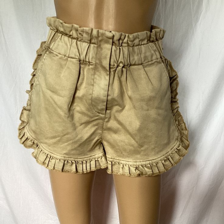 Nwt. Paper Bag Style Waist. Frills On Sides & Hem. Thick Cotton Polyester Elastane Blend With A Distressed Suede Look. Size Small. Length From Waist 15”.Inseam 3”. Waist Laying Flat 13.5”. White High Waisted Shorts, Paper Bag Shorts, Crochet Short, Elastic Shorts, Terry Shorts, High Waisted Jean Shorts, Belted Shorts, Distressed Shorts, High Rise Shorts