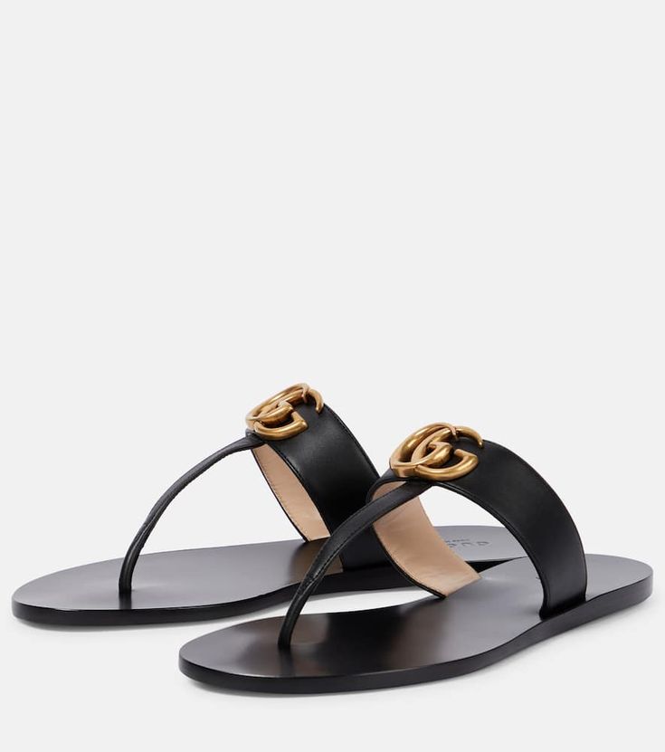 Gucci Flats, Leather Thong Sandals, Gucci Gg Marmont, Athleisure Fashion, Gg Marmont, Gucci Leather, Black Leather Sandals, Summer 24, Gucci Black