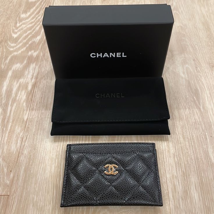 Brand New Chanel Caviar Card Holder In Black With Gold Hardware. Full Set As Pictured. Purchased At Chanel Waikiki Boutique And Still Super Hard To Come By. Please Note This Version No Longer Comes With An Authenticity Card. Elegant Card Holder With Card Slots, Black Luxury Rectangular Wallet, High-end Black Wallet For Everyday Use, Luxury Black Card Holder With Card Slots, Designer Black Bags With Card Slots, Luxury Bags With Card Slots For Business, Luxury Business Bags With Card Slots, Elegant Textured Leather Rectangular Wallet, Elegant Textured Leather Wallet