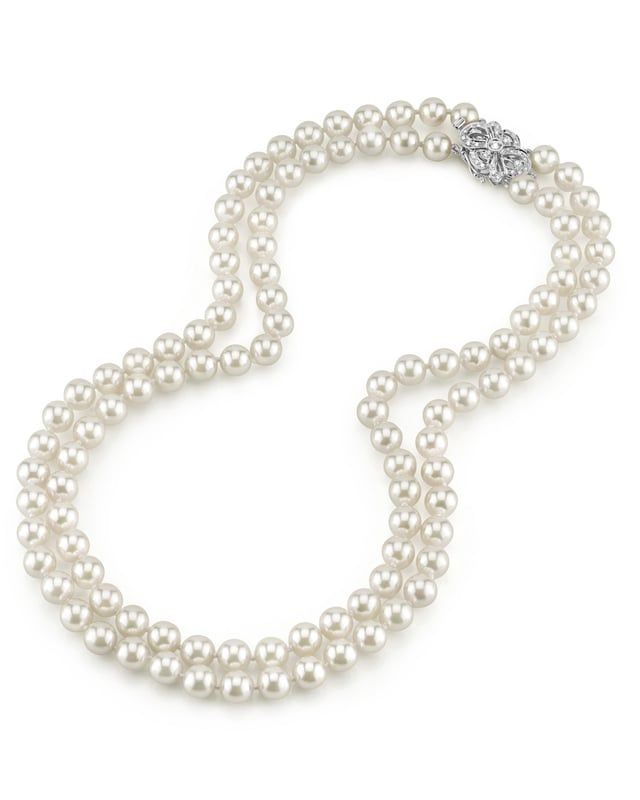 Japanese Akoya White Pearl Double Strand Necklace Elegant Double Strand Pearl Necklace With Pendant, Elegant Double Strand Pearl Chain Necklace, Elegant Double Strand Pearl Necklace With Charm, Classic Pearl Charm Bridal Necklace For Formal Occasions, Classic Bridal Necklace With Pearl Charm For Formal Occasions, Elegant Double Strand Akoya Pearl Necklace, Luxury Double Strand Pearl Necklace, Elegant Double Strand Pearl Embellished Jewelry, Elegant Double Strand Pearl Embellished Necklace