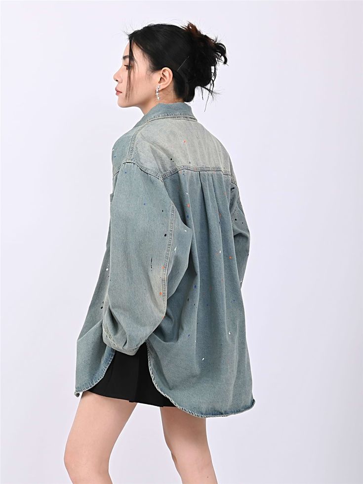 Show off your unique style with this Paint Splatter Oversized Denim Jacket. Perfect for any casual occasion, this fun and creative jacket is sure to bring out your inner fashionista. Crafted with a lightweight and comfortable fit, you'll have no problem flaunting it over any top, or even wearing it alone. The oversized cut makes it easy to pair with shorts or skirts, while the paint splatters add just the right amount of pizzazz. Don't hesitate to add this denim jacket to your wardrobe today!
Ge Oversized Denim Shirt, Paint Splatters, Oversized Denim Jacket, Urban Wear, Paint Splatter, No Problem, Denim Shirt, Unique Style, Denim Jacket