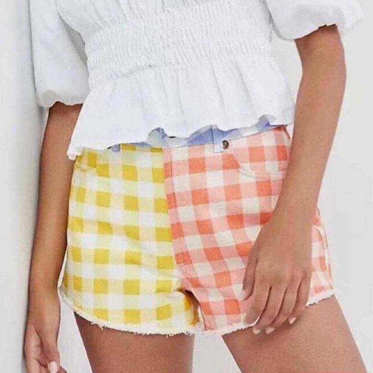 Nwt Brand: Farm Rio Size: Large Color: Orange, Yellow, Blue, White A Delightfully Colorful Gingham Print Transforms These Shorts Into The Ultimate Mood-Boosting Summer Staple. When Paired With A Romantic Blouse, They Have Us Daydreaming Of Picnics And Beach Getaways. - Exclusively For Anthropologie - Cotton - Side Slant And Back Patch Pockets - Front Zip - Machine Wash Summer Plaid Bottoms For Day Out, Gingham Bottoms For Summer Picnic, Plaid Beach Bottoms For Spring, Summer Gingham Shorts For Day Out, Summer Plaid Bottoms For Picnic, Plaid Bottoms For Beach In Spring, Gingham Cotton Shorts For Day Out, White Summer Shorts For Picnic, Spring Cotton Shorts For Picnic