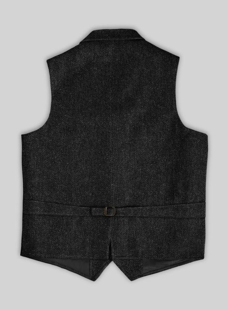 Harris Tweed Royal Charcoal Hunting Vest – StudioSuits Fitted Black Tweed Jacket For Winter, Black Wool Outerwear With Herringbone Pattern, Black Wool Herringbone Outerwear, Tailored Classic Tweed Vest, Fitted Tweed Vest With Herringbone Pattern, Fitted Tweed Vest For Winter, Fitted Tweed Vest For Fall, Classic Wool Winter Vest, Classic Wool Vest For Winter