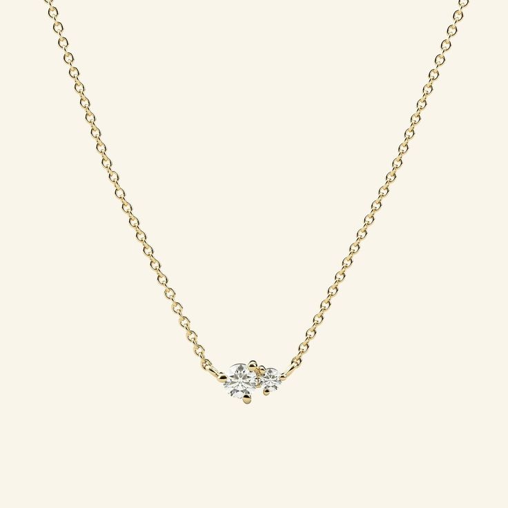 "✦ Two-Diamond Necklace ✦  Specifications ------------------------------------------ Solitaire Two-Diamond Necklace / 14k Solid Gold Real Diamond Necklace / Attached on Chain Solitaire Diamond Necklace / Bridal Necklace  📅 Made to order, 3-5 business days 🛫 Free Fast Shipping * Metal:  14k Yellow Gold / 14k White Gold / 14k Rose Gold * Chain width:  1.00mm * Chain length: 16-18\", 18-20\" * Outer diameter:  3.75mm X 6.00mm pendant * Genuine Real Diamonds:  1 X 3.00mm (0.10ct), 1 X 2.00mm (0.03ct) * Shape:  Round * Setting:  Prong set * Color:  D-F * Clarity:  SI1+ * Dimensions: 1.10mm  * Carat weight:  0.13ct * Closure:  Spring clasp closure ✧ MATERIALS - Ethically Sourced Diamonds Diamonds are one of the hardest natural materials on the planet. Our high-quality diamonds (SI 1-2 clarity) Gold Marquise Diamond Necklace With Accents, Timeless Marquise Diamond Necklace For Wedding, Cubic Zirconia Marquise Cut Necklace For Anniversary, Anniversary Cubic Zirconia Necklace Marquise Cut, Wedding Necklaces With Brilliant And Marquise Cuts, Fine Jewelry Yellow Gold Marquise Cut Necklace, Gold Marquise Cut Necklace Fine Jewelry, Delicate 14k Gold Necklace With Prong Setting, Gold Marquise Diamond Necklace For Formal Events