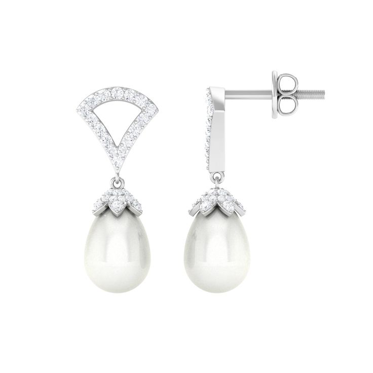 Product Details Radiate trendiness and chic style with Freshwater Pearl Contemporary Earrings, featuring divine drop-shaped pearls for an exquisite look. Product Information SKU SHP-EARRINGS062210030 Weight 1.44 gm (Approximate) FRESHWATER PEARL INFORMATION No.of Stones 2 Pieces Total Weight 5.48 Carat (Approximate) Dimension(approx) Drops-6X9 mm-2 Pcs Color White Cut Brilliant Shape Drops Setting Type Bead-Set Quality Grade AAA DIAMOND INFORMATION No.of Stones 80 Pieces Total Weight 0.56 Carat Diamond Pearl Earrings In White Gold, Pear Shaped, White Gold Diamond Pear Shaped Pearl Earrings, Luxury Pear-shaped Pearl Drop Diamond Earrings, Elegant Pear-shaped Diamond Earrings For Evening, Luxury Drop Pearl Earrings, White Pearl Bridal Earrings With Diamond Accents, Fine Jewelry White Pear Diamond Earrings, Pear-shaped Pearl Drop Diamond Earrings, Pear-shaped Diamond Earrings With Pearl Drop