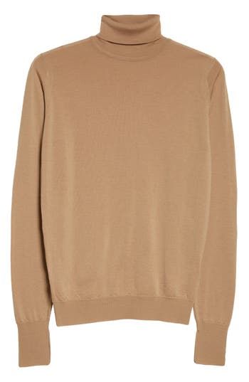 The English label's commitment to understated luxury informs the design of this supremely soft turtleneck sweater crafted from extrafine merino wool. 27 1/2" length (size Medium) Turtleneck Long sleeves 100% merino wool Machine wash, dry flat Made in the UK Men's Designer Clothing Understated Luxury, Merino Wool Sweater, Designer Clothes For Men, The English, Wool Sweater, Turtleneck Sweater, Merino Wool, Camel, Designer Clothing